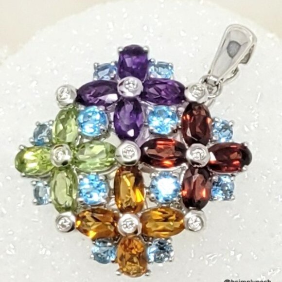 5.50 ctw Multi Gem Diamond Pendant Enhancer 14K White Gold Amethyst Blue Topaz - Picture 6 of 6